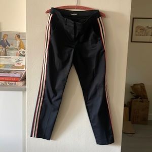 Express black straight leg trouser with red and white stripe down side